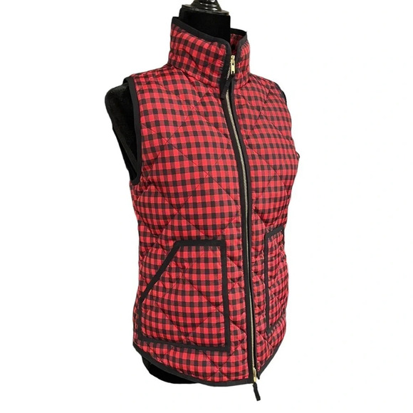 J. CREW Excursion Buffalo Red Black Plaid Vest Down Filled XS - Picture 4 of 9